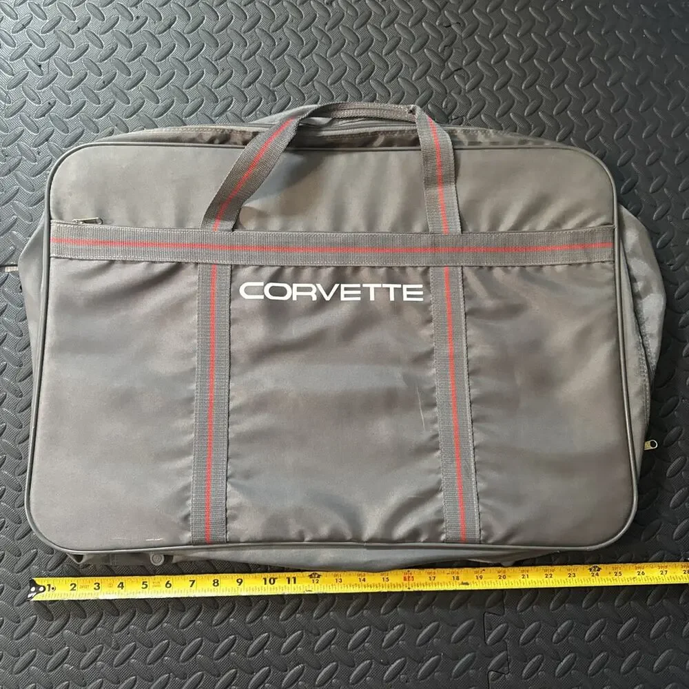 Vintage Chevrolet Corvette 2 Piece Luggage Travel Bag Set Gray Red Made Korea *